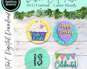 Birthday Round Bundle | Candy/Mason/Cookie Jar lid Interchangeable Frame SVG | Laser Cut File | Interchangeable Frame