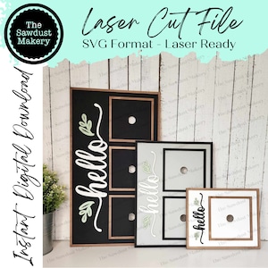 Interchangeable Hello Sign Frame Bundle SVG | Laser Cut File | Glowforge | Insert Frame | Seasonal Interchangeable