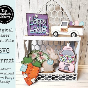 Fichier SVG Joyeuses Pâques plateau à plusieurs niveaux | Lapin svg | Fichier découpé au laser | Forgelumineuse | Fichier SVG de Pâques | SVG | Oeufs de Pâques | Machine à gommes | Carotte