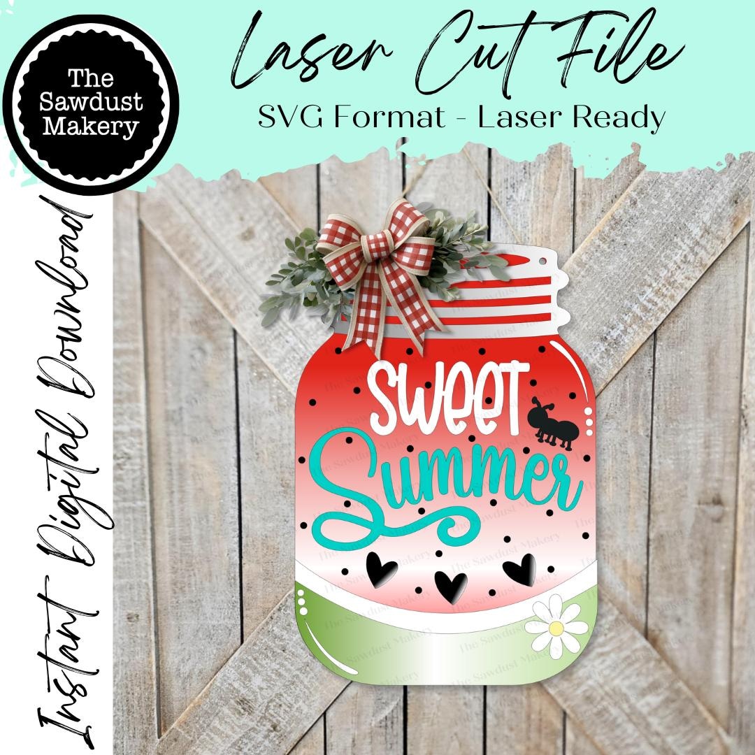 Hello Summer Watermelon Mason Jar Door Hanger SVG File | Laser Cut File ...