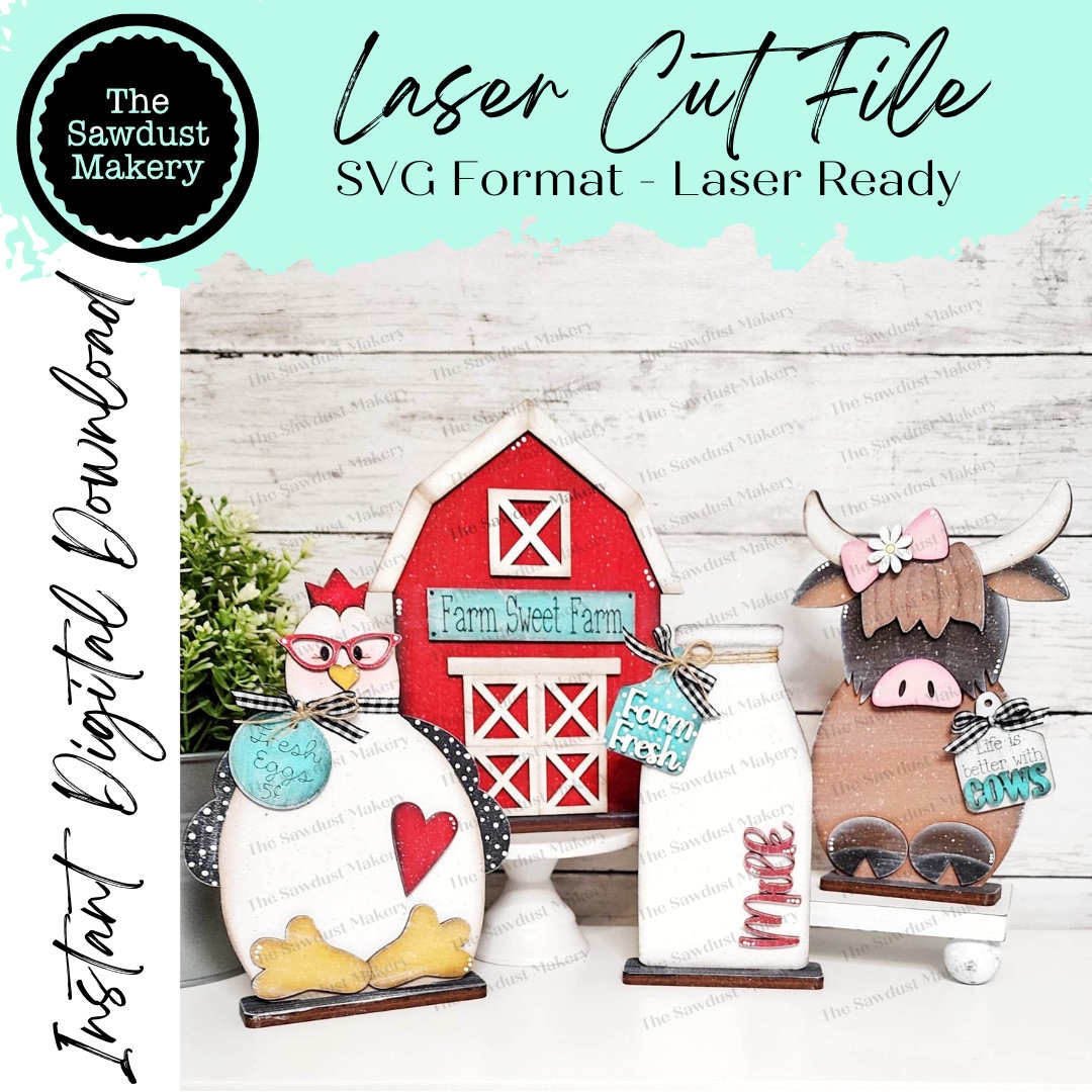 Standing Farm Shelf Sitter SVG | Highland Cow Laser Cut File | Laser ...