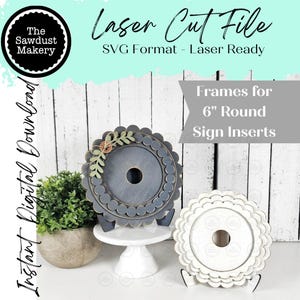 Interchangeable Decorative Scallop and Bead Frame Bundle SVG | Laser Cut File |  6" Round Sign Insert Frame | Seasonal Interchangeable