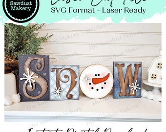 Sneeuw woordblok SVG | Kerstwoordblok-SVG | SVG-bestand | Lasergesneden bestand | Glowforge | Manteldecor svg | Kerst-svg