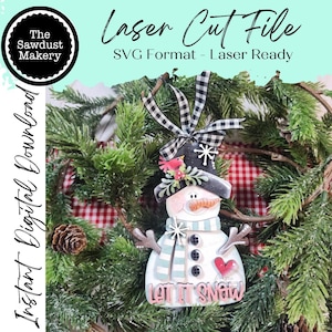 Let it Snow Snowman Ornament SVG File | Laser Cut File |  Christmas Ornament SVG | Snowman SVG | Snowman Ornament Svg