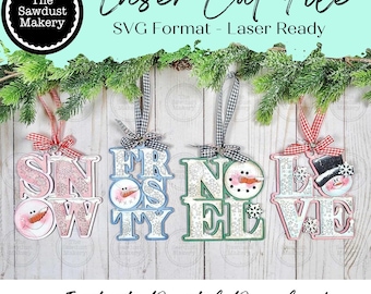 Snowman Word Ornament Bundle Christmas Ornament SVG File | Laser Cut File | Christmas Ornament SVG | Snowman Ornament svg | Snowman SVG