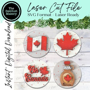 Lot de rondes canadiennes | Couvercle de bocal à bonbons/Mason/Cookie cadre interchangeable SVG | Fichier découpé au laser | Cadre interchangeable