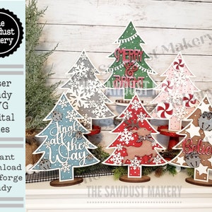 Standing Holiday Tree SVG Laser File | Christmas Tree SVG | Mantle SVG Decor | Christmas Tree Decor | Snowflake Trees | Glowforge Files