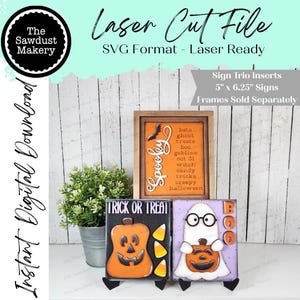 Spooky Season Sign Trio Bundle Laser Cut File |  Interchangeable Frame | Halloween Sign Inserts | 5" x 6.25" signs