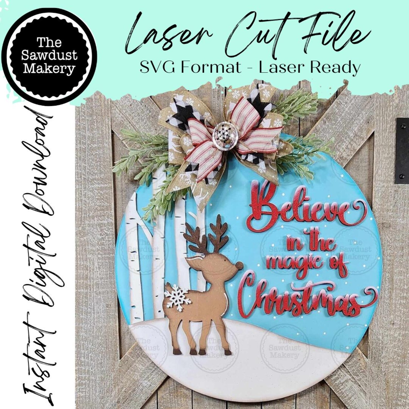 Reindeer Door Hanger 10.5" SVG File | Laser Cut File | Reindeer SVG ...