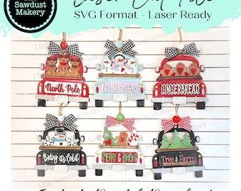 Truck Ornament Bundle SVG File | Laser Cut File | Christmas Ornament Kit | Ornament SVG | Christmas SVG | Christmas Truck Ornament