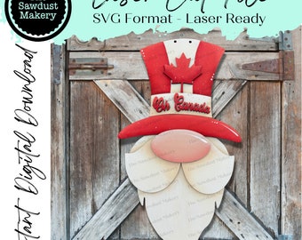 Oh Canada Gnome Door Hanger SVG File  | Laser Cut File | Canada Day SVG File | Door Hanger svg | Summer svg | Canada SVG