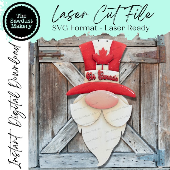Oh Canada Gnome Door Hanger SVG File  | Laser Cut File | Canada Day SVG File | Door Hanger svg | Summer svg | Canada SVG