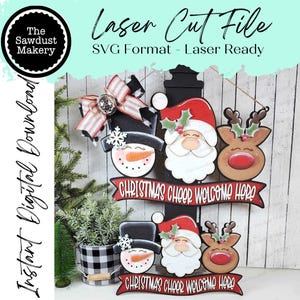 Pacchetto di appendini per mensole e appendini per porte natalizie File SVG / File tagliato al laser / SVG di Natale / Babbo Natale svg / Renna svg / Pupazzo di neve svg