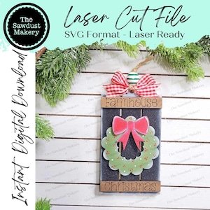 Ornement de palette de guirlande de Noël à la ferme découpé au laser fichier SVG |  Ornement de Noël SVG | Lot d'ornements SVG | Décoration de Noël Tree Farm