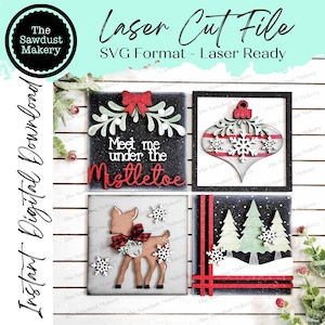 Mistletoe Christmas Sign Laser Cut File | Laser Cut File | Interchangeable Frame | Christmas Sign Inserts | Deer SVG | Christmas Sign Bundle