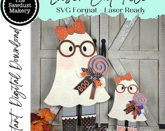 Gertie Halloween Ghost SVG, plik wycinany laserowo, Shelf Sitter (pobranie cyfrowe)