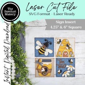 Honey Bee Kind Sign Laser Cut Files | Bee Interchangeable Leaning Sign Bundle File SVG | Bee Tiered Tray SVG | Farmhouse Frame