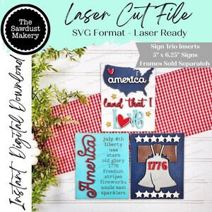 Patriotic Americana Sign Trio Bundle Laser Cut File |  Interchangeable Frame | 4th of July Sign Inserts | 5" x 6.25" signs
