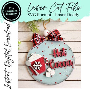 Arquivo SVG de enfeite de Natal de cacau quente | Arquivo de corte a laser | Kit de enfeites de Natal | Ornamento SVG | Cacau Quente SVG