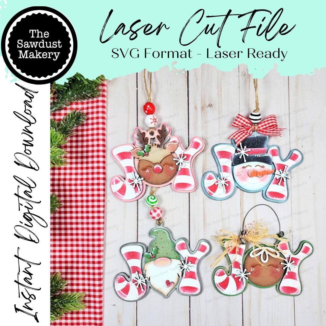 Candy Cane Joy Christmas Ornament Bundle SVG File | Laser Cut File ...