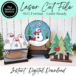 Standing Winter Snowman SVG File | Laser Cut File | Glowforge | Winter | Let it Snow | Snowmen SVG | Snowman SVG | Trees