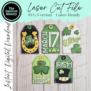 Farmhouse St. Patrick's Day Tag Ornaments SVG File | Laser Cut File | Glowforge | St. Patrick's SVG | Lucky | Shamrock