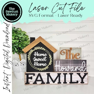 File SVG di blocco in piedi della casa di famiglia / File tagliato al laser / Home svg / Centrotavola di famiglia / Decorazione del camino di famiglia SVG / File tagliato al laser per la casa