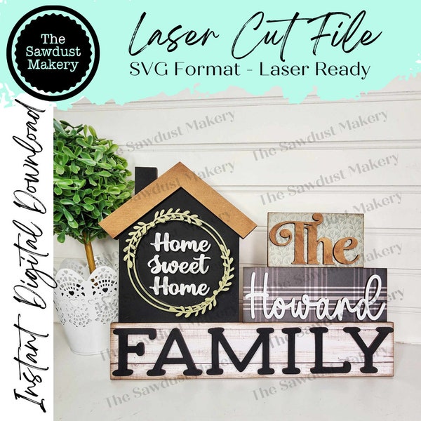 Family House Standing Block SVG File | Laser Cut File | Home svg | Family Centerpiece | Family Mantle Decor SVG | Home Laser Cut File