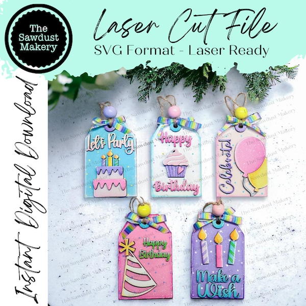 Birthday Tag Gift Card Holder Laser Cut SVG File | Valentine Card Holders | Laser SVG File | Glowforge | Gift Tag SVG