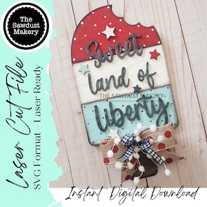 Arquivo SVG de cabide de porta de picolé | Arquivo de corte a laser | Arquivo SVG Sweet Land of Liberty | Arquivo SVG de cabide de porta | EUA | 4 de julho