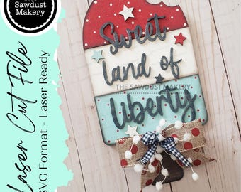 Archivo SVG para colgar en la puerta con forma de helado / Archivo cortado con láser / Archivo SVG de Sweet Land of Liberty / Colgador de puerta svg / EE. UU. / 4 de julio