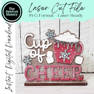 Cup of Cheer Cocoa Bar Shelf Sitter SVG | Cocoa Bar laser cut file  | Glowforge | Hot Cocoa SVG | Christmas SVG | Winter svg