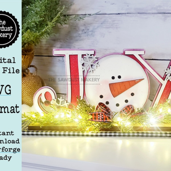 Joy Standing Snowman Shelf Sitter SVG | Snowman laser cut file  Let it Snow | Glowforge | Snowman | Snowbird | Cardinal | Winter SVG