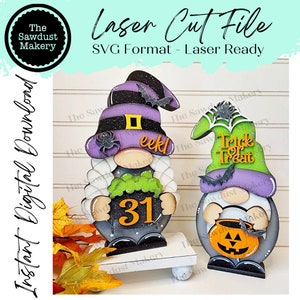 Fichier SVG interchangeable Gnome complémentaire | Module complémentaire Halloween | Fichier découpé au laser | Des bonbons ou un sort gnome fichier SVG | SVG | Nain | Garde d'étagères gnome