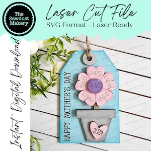 Etichette per fiori per la festa della mamma, porta carte regalo, file SVG tagliato al laser / Porta carte regalo personalizzati per la festa della mamma / file SVG laser