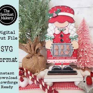 Mrs. Claus Bakery Gnome SVG File Laser Cut File Standing Gnome SVG File Gnome Gnome Shelf Sitter North Pole Gnome SVG image 1