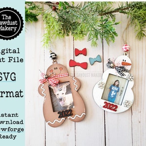 Christmas Photo Frame Ornaments SVG File | Laser Cut File | Ornament SVG | Snowman Ornament SVG | Gingerbread Ornament svg | Glowforge