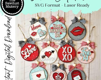 Valentine Ornament SVG Laser File | Valentine Laser Cut Files | Laser Ornament SVG | Glowforge | Valentine Ornaments | Valentine Laser SVG