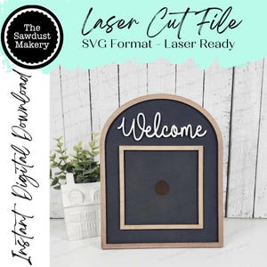Interchangeable Welcome Arched Boho Sign Frame SVG | Laser Cut File | Glowforge | 4.25" Sign Insert Frame | Seasonal Interchangeable