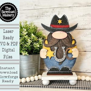 Cowboy Sheriff Gnome SVG File  | Laser Cut File | Standing Gnome SVG File | Western Gnome | Gnome Shelf Sitter | Cowboy Gnome | Gnome SVG