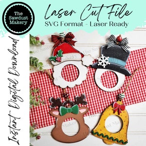 File in formato SVG di ornamenti per cornici per foto per vacanze di Natale, file di taglio laser, ornamento in formato SVG, ornamento pupazzo di neve in formato SVG, ornamento di Babbo Natale in formato svg, Glowforge