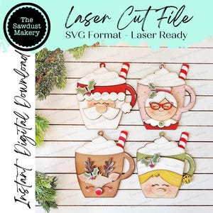 Pólo Norte Cocoa Cup Enfeite de Natal Suporte para cartão de presente Arquivo SVG | Arquivo de corte a laser | Enfeite de Natal SVG | Ornamento SVG | Papai Noel SVG
