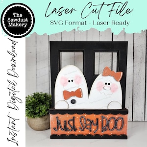 Add-on für Wechselfensterbox | Sag einfach Boo Halloween Fenster Box Einsatz SVG | Laser-Schnitt-Datei | Fenster Box Kantenhocker