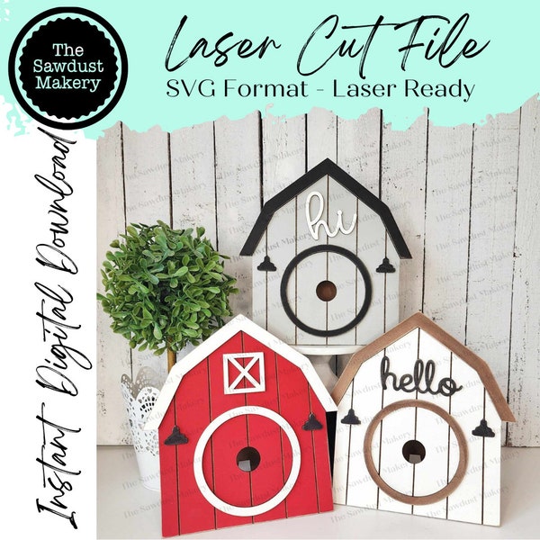 Interchangeable Barn Sign Frame Bundle SVG | Laser Cut File | Glowforge | 3" Round Insert Frame | Seasonal Interchangeable