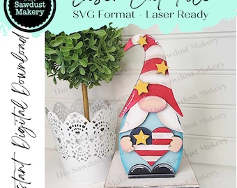 Patriotic Mini Gnome Shelf Sitter SVG File | Laser SVG Cut File | Glowforge | Gnome SVG Laser Cut File | Gnome Shelf Sitter svg | America