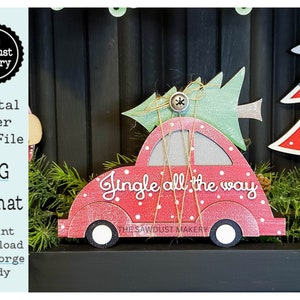 Jingle all the Way Car Christmas Tree SVG File | Arquivo de corte a laser | Glowforge | Papai Noel | Inseto de Natal | Besouro svg