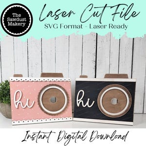 Austauschbare Kamera 3"Rund Schild Shelf Sitter SVG | Laser Cut Datei | 3"Rund Einsatzrahmen |  Saisonale austauschbare SVG
