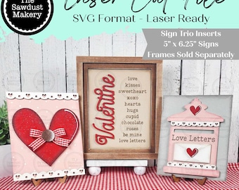 Valentine Trio Sign Bundle Laser Cut File |  Interchangeable Frame | Valentine Sign Inserts | 5" x 6.25" signs | Be My Valentine svg | Love
