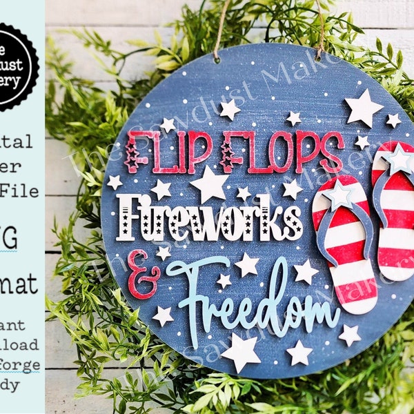 Patriotic Summer Door Hanger SVG File  | Laser Cut File | 4th of July SVG File | Door Hanger svg | Summer svg |Firework and Freedom svg