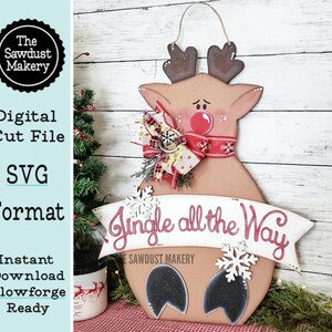 Arquivo SVG de enfeite de porta de rena | Arquivo cortado a laser | Arquivo SVG de Rudolph | Enfeite de porta SVG | Natal SVG | Jingle All the Way SVG | Veado SVG